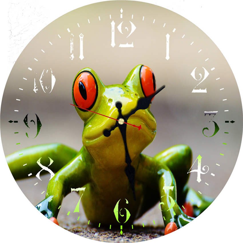 MEISTAR Frogs With Glasses Wooden Clocks Silent Living Study Garden Bath Room Home Decor Watches Large Art Wall Clocks: Daze / 14 inch ( 34 cm )