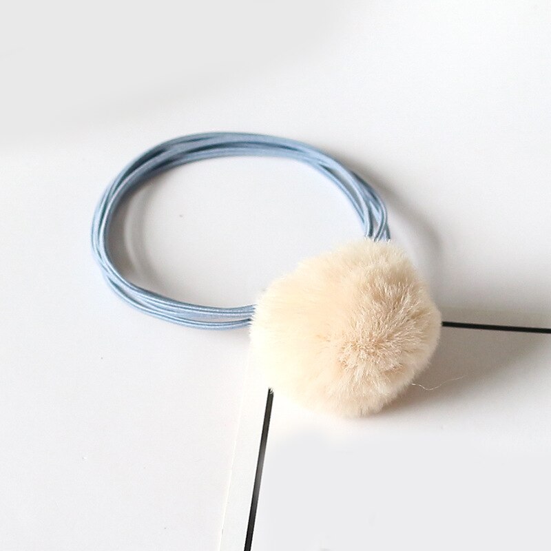Babymeisjes schattige pompon elastiekjes haarbandjes bal roze scrunchie kinderen mooie nepbont rubberen band haaraccessoires: Beige