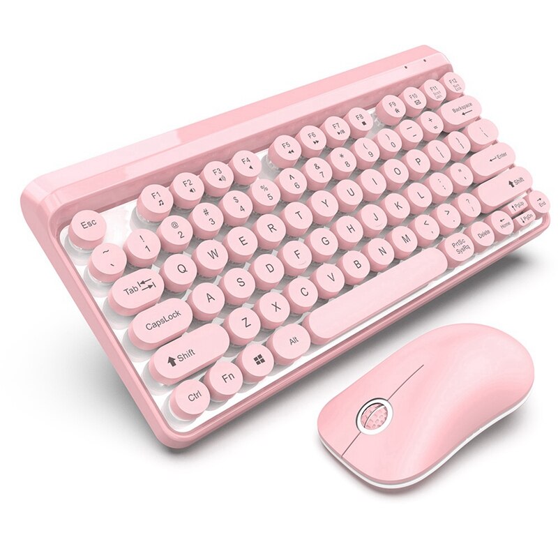 2.4G Wireless Keyboard Mouse Combo 84 Round Keys Cap Mechanical Keyboard with Ergonomics Mouse Kit for PC Laptop: PINK
