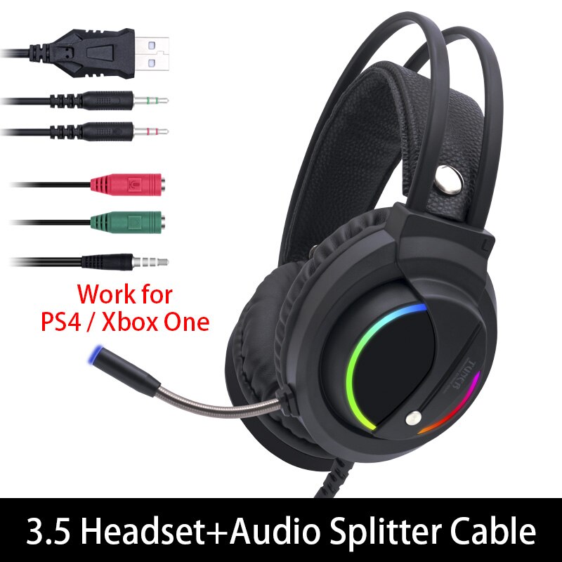 Gaming hovedtelefon 3.5mm hovedtelefoner led lys øretelefon stereo surround gamer headset med mikrofon til pc computer bærbar 360: 3.5 og aux