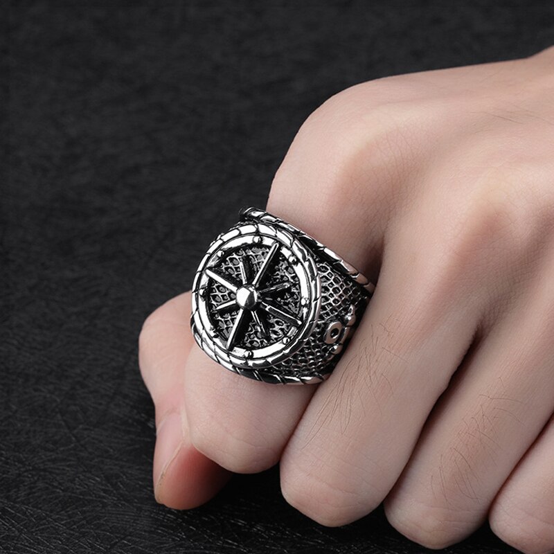 Anillo de acero inoxidable con brújula vikinga para hombre, joya con ancla, Estilo Vintage, Punk, para motorista