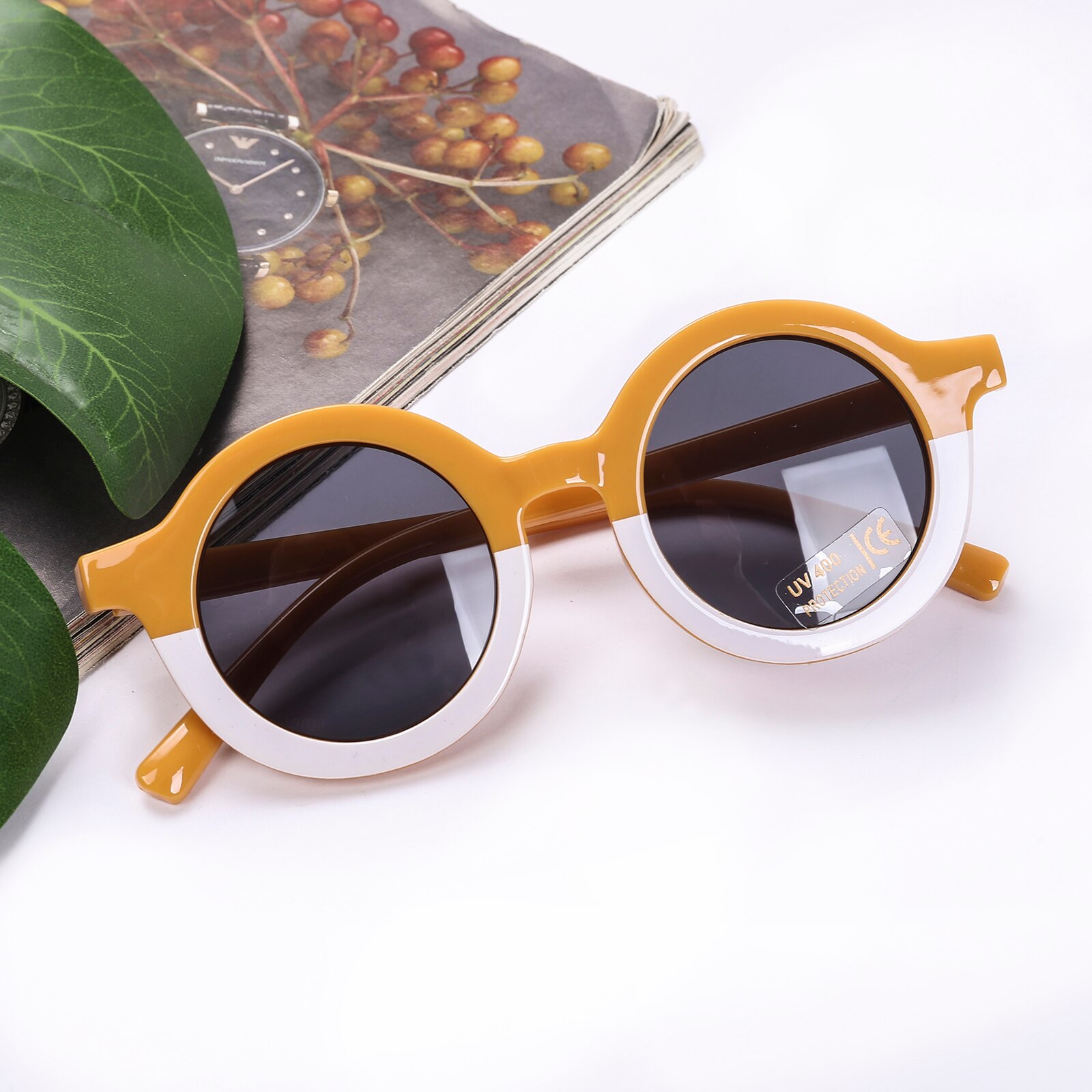 novedad de verano de los niños gafas de sol de marco redondo leopardo gafas anti-UV gafas de sol tonos de gafas para niños: Amarillo