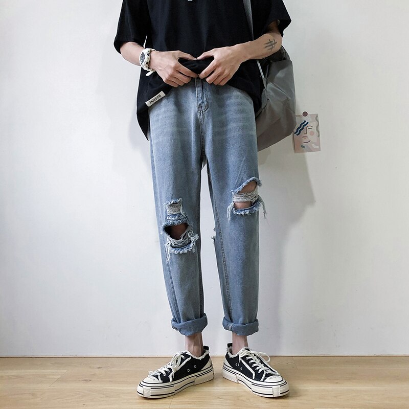 Street jeans herr byxor herr tighta kläder slitna män slimmad dragkedja hip hop harajuku herr jeans herr jeans cool