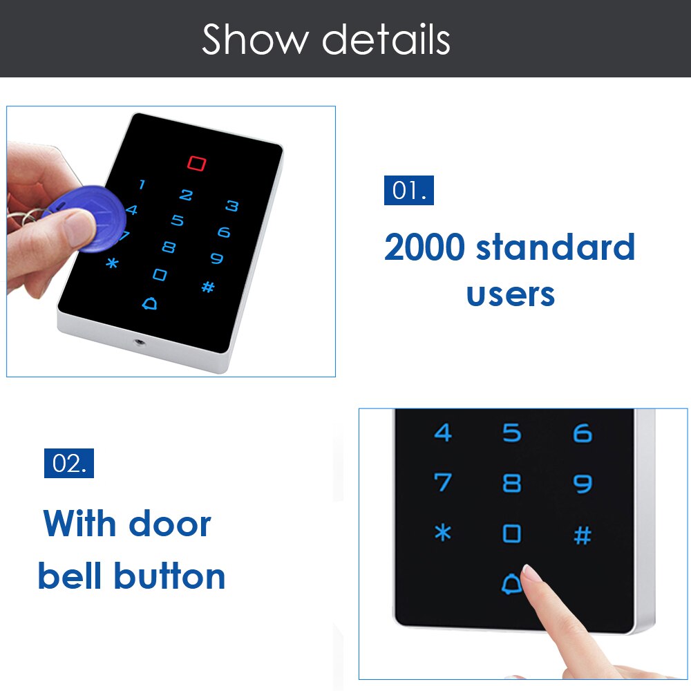 125khz RFID Backlight Touch Card Access Control keypad EM card reader wiegand 26 input&amp;output Anti-disassembly Alarm
