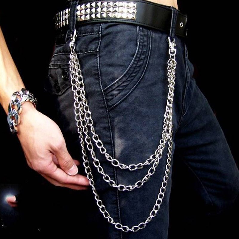 Double Layered Pearl Wallet Chain With Cross – Punk Silver Keychain For Jeans, Pant Chain For Men & Women