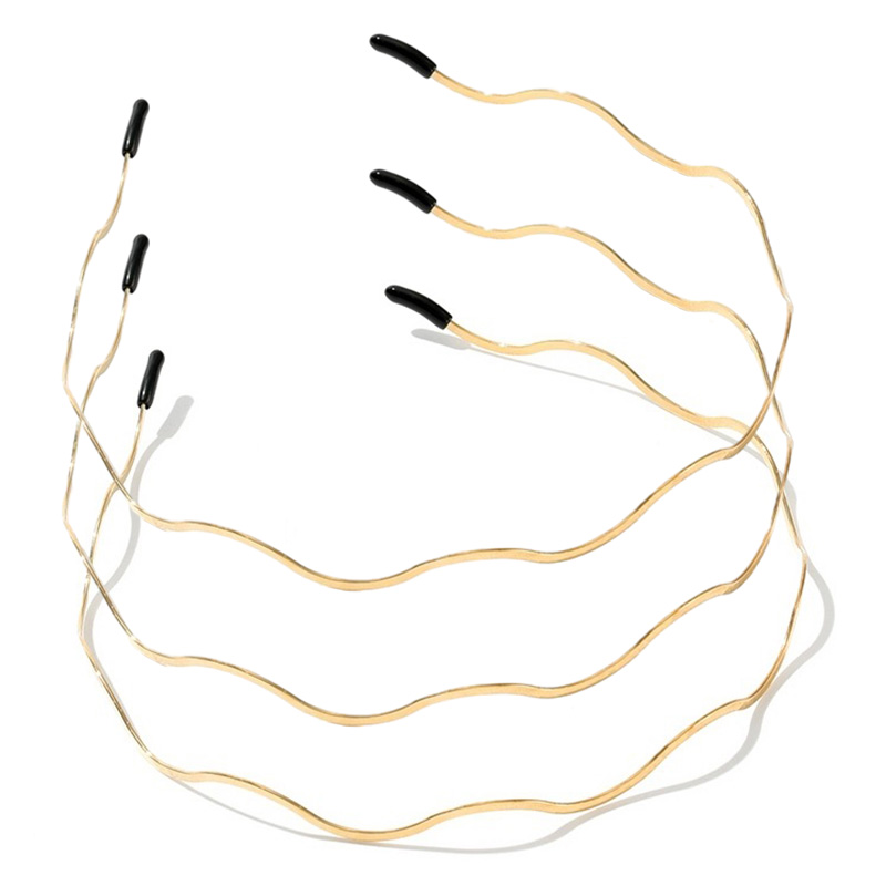 Diademas onduladas de Metal dorado simples para mujer coreana, diadema doblada, aro geométrico fino para la cabeza, tocado para niñas, peinado: YELLOW