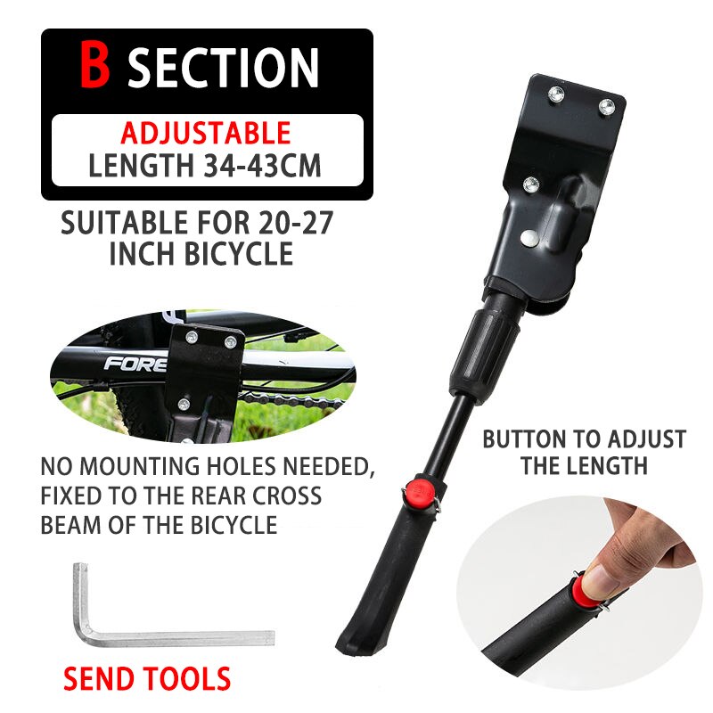 Adjustable Road Bicycle Rear Stand Cooter Kickstand Bicycle Kick Stand Mountain Bike Support Side Kick Stand Cycling Foot Brace: B 34-43CM
