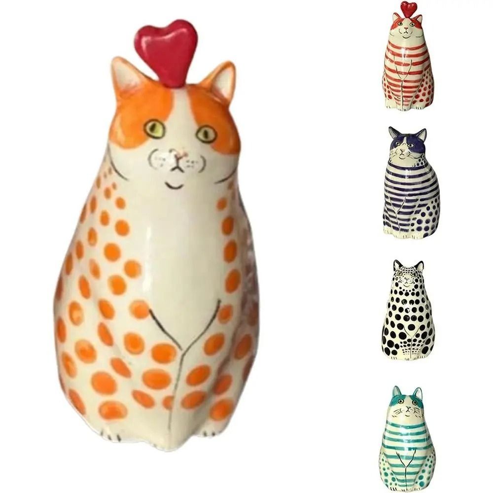 Multicolored polka dot cat vase, cute creative small animal flower vase, small caliber, resin cat vase, wedding decoration