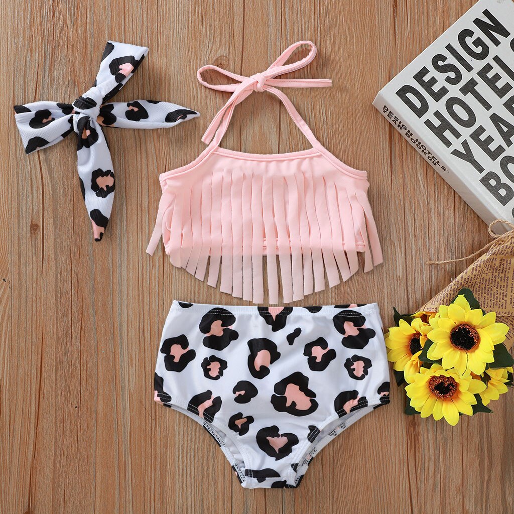 Sunflower Print Bikini Set Swimwear Kids Kids Baby Girls Tassel High Waist Bathing Suit Swimsuit Summer Bikini Outfits Swim