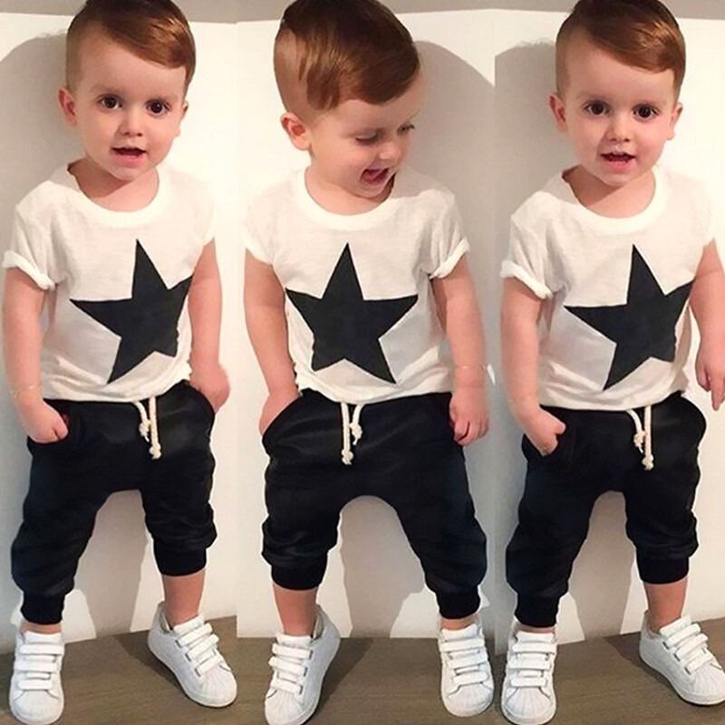 2 Stuks Pasgeboren Baby Jongens Ster T-shirt Tops + Broek Sets Kleding Zomer Korte Mouw Casual Kleding