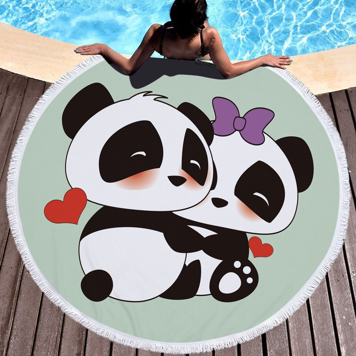 Schattig panda patroon ronde strandhanddoek microvezel materiaal kan worden gebruikt als badhanddoek yogamatten picknickmat baby speelmat