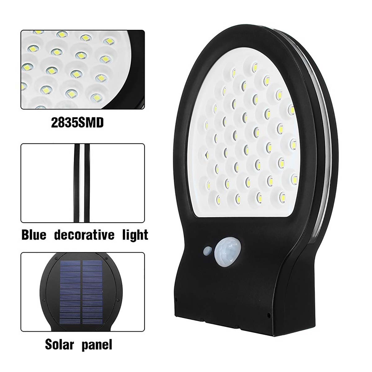 Wit + Blauw Solar Light Led Weerbestendig Zonne-energie Wandlamp Wireless Motion Sensor Beveiliging Licht Voor Outdoor Tuin