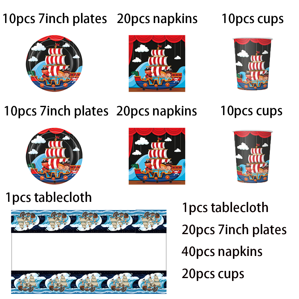 Pirate Ship Sets Birthday Decoration Party Disposable Paper Napkins Cups Plates Tablecloths Party Supplies: light yellow