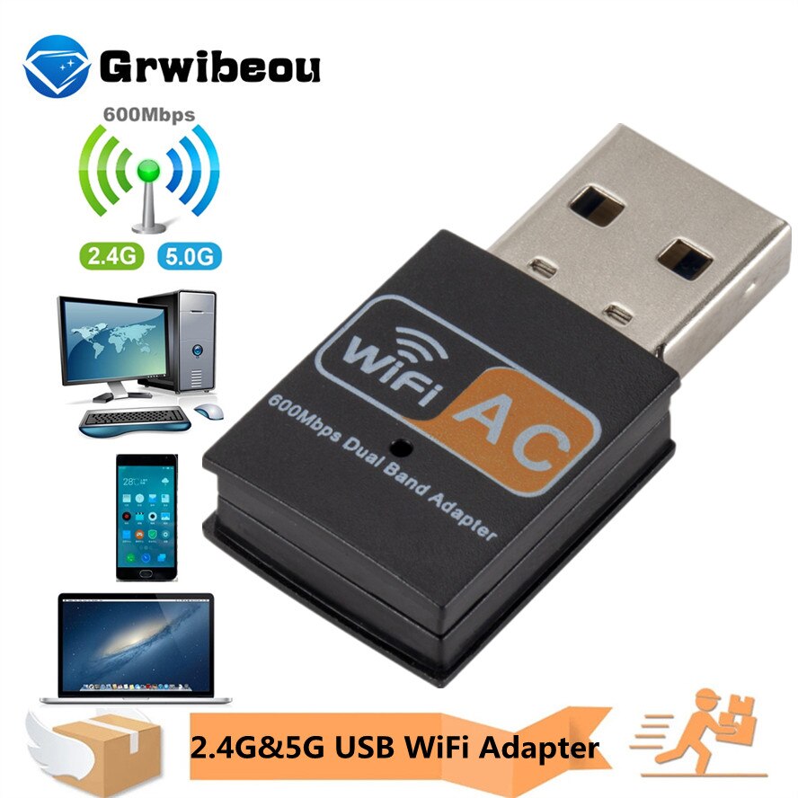 Adattatore WiFi Wireless USB Mini ricevitore scheda di rete per Computer Wireless 2.4GHz 5GHz 600Mbps Dual Band 802.11b/n/g/ac adattatore Wifi