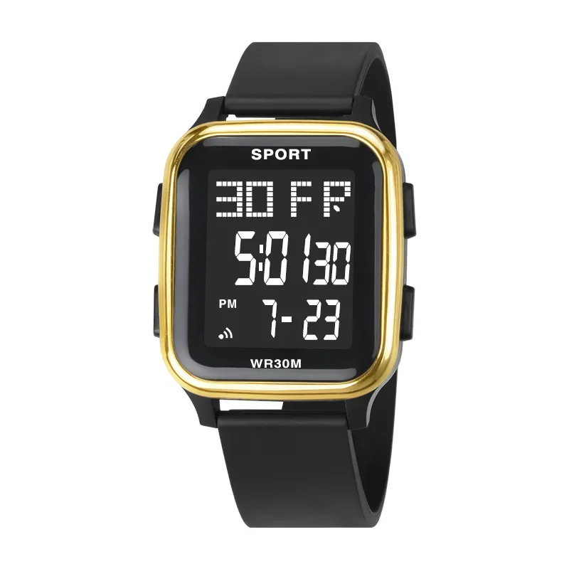 Reloj deportivo YIKAZE para hombre, reloj electrónico multifunción resistente al agua, reloj de pulsera Digital LED ultrafino para hombre y estudiante: Café
