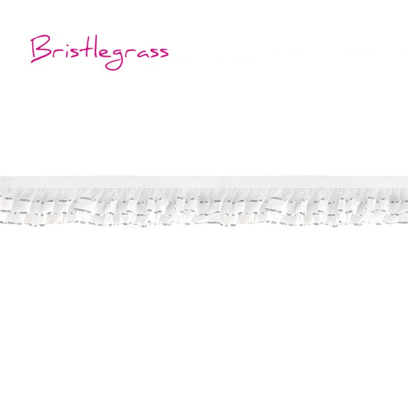 Bristlegrass 5 yard 1 " zilveren glitter geplooide patchwork kant rand effen elastiek kinderhoofdband tutu jurk diy naaien