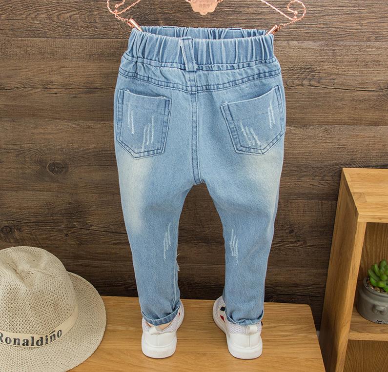 Jeans Kinderen Lente En Herfst Broek Kinderen Ripped Broek Baby Kinderkleding Effen Kleur Mode Broek Mid-taille