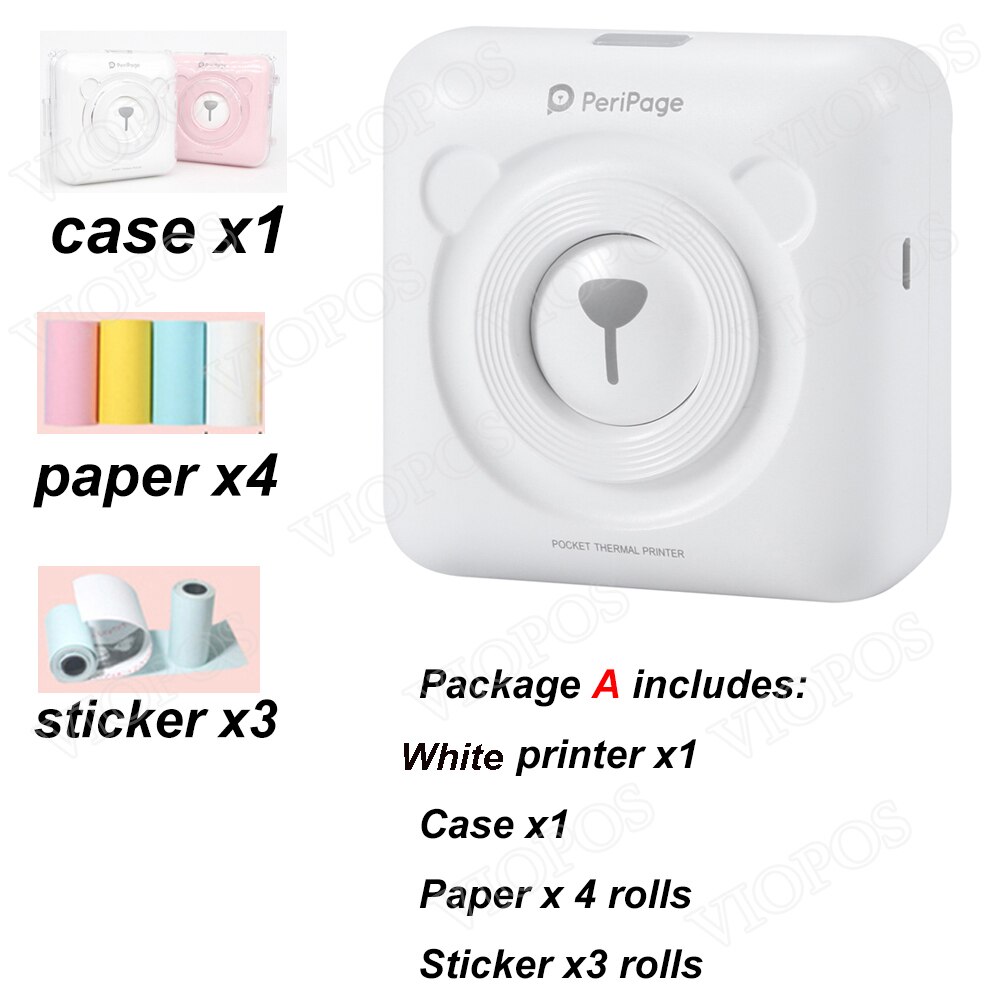 Mini Pocket Photo Printer For Mobile phone Android and iOS: white Package A