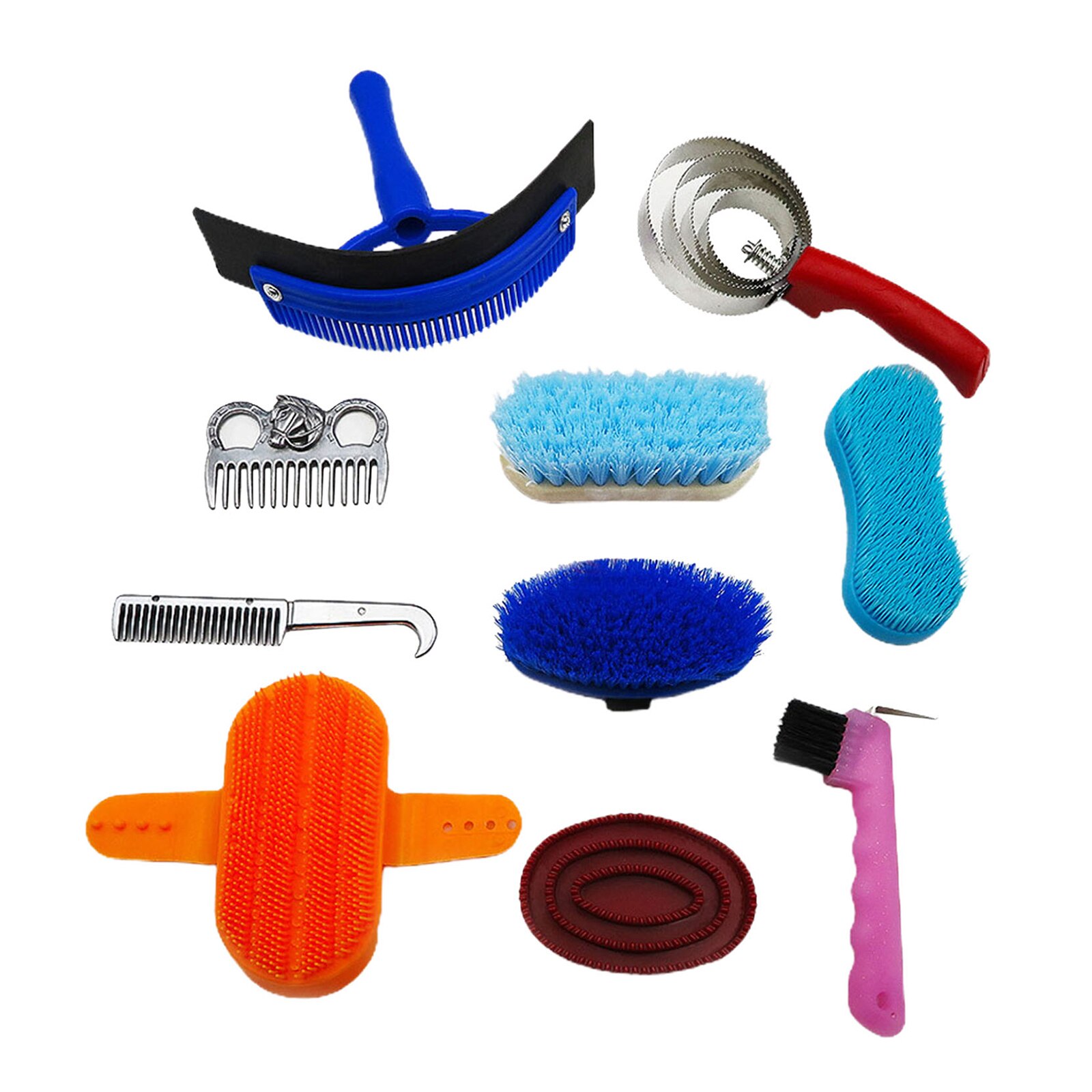 10pcs Horse Grooming Kits, Pony Brushes Set Horse Cleaning Tool Cleaner, Sweat Scraper, Massaging Brushes