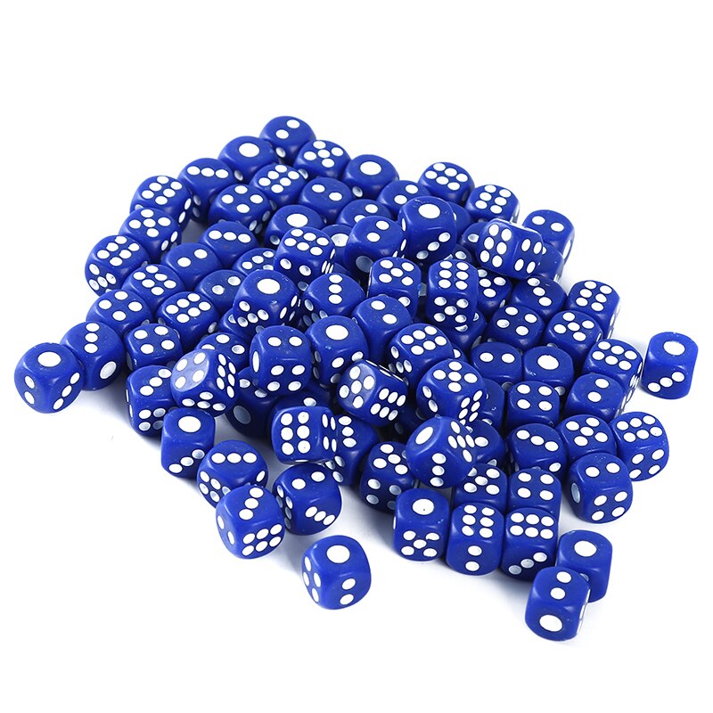 100 stuks acryl 13mm 5 kleuren ronde hoek dobbelstenen voor tafelspel bord kaartspel kinderspeelgoed schoolbenodigdheden: Blauw