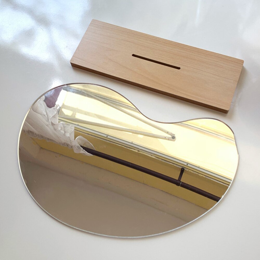 Espejo de maquillaje Irregular acrílico en forma de estrella, Base de madera, utensilios de espejos para mesa, baño y viaje
