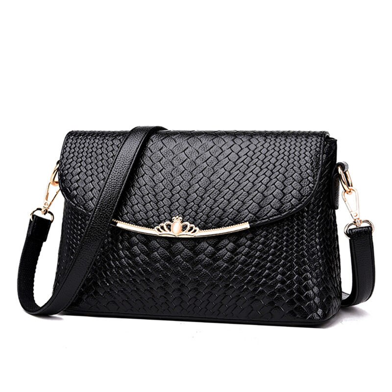 Waterdichte Geweven Patroon Stof Tas Crossbody Tassen Voor Vrouwen Sac a main 3-in-1 Lederen Luxe handtassen Vrouwen Tassen: BLACK