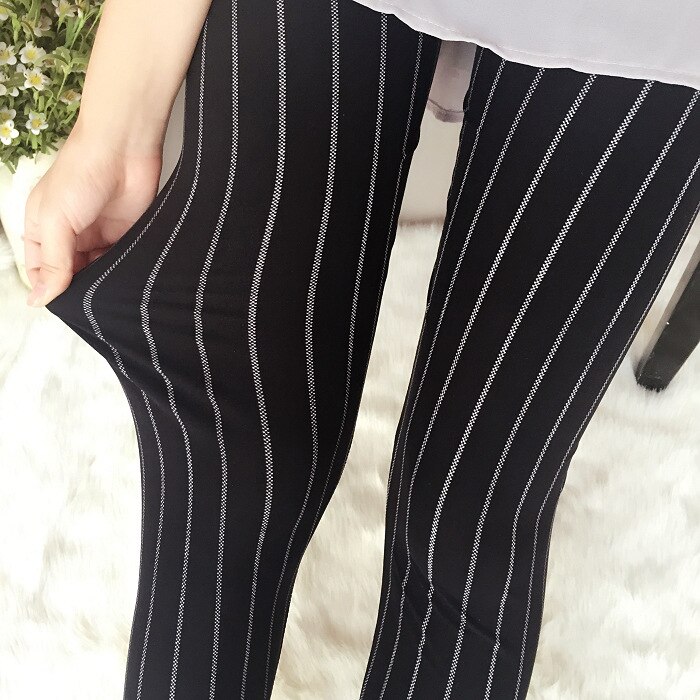 Negro y blanco Vertical rayas impresas mujeres Leggings Casual elasticidad tobillo-longitud pantalón Mujer Fitnes Legging: 3