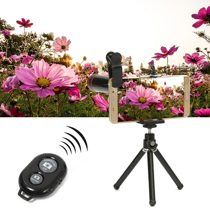 10 in 1 Mobile Phone Camera Lens Kit 12/8X Zoom Telephoto Lens Fish Eye Wide Angle Macro Lens With Selfie Stick Tripod Bluetooth
