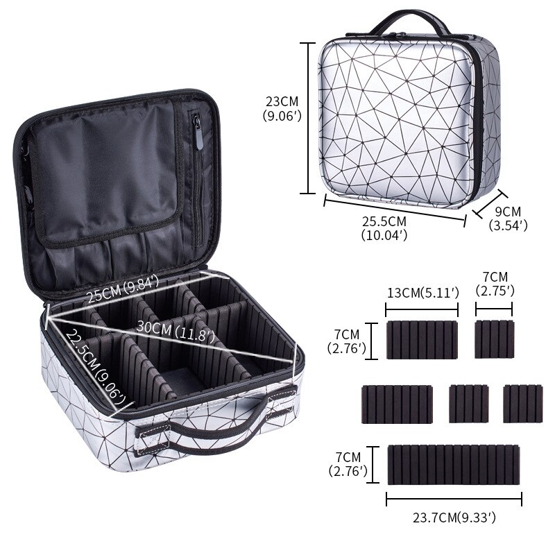Marble Cosmetic Bag Partition Multi Functional Portable Travel Storage Makeup Case: PU Leather Sliver
