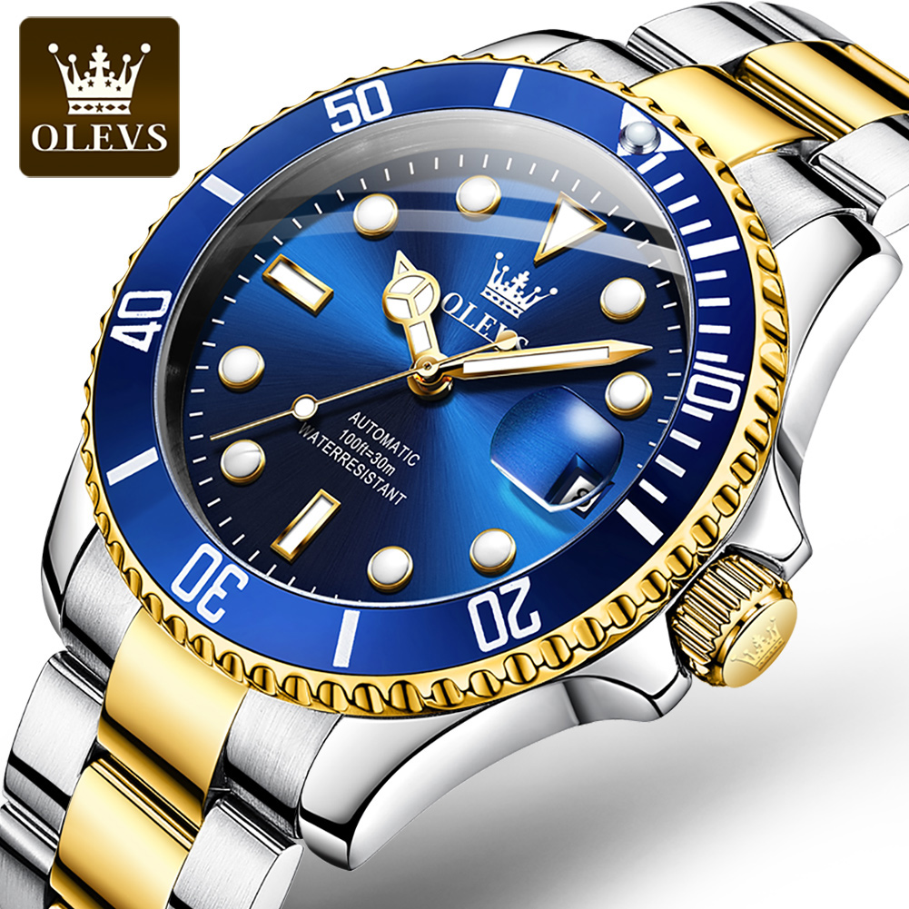 OLEVS 6650 Reloj para hombre, Reloj mecánico automático Original clásico para hombre, escala de circón, Reloj luminoso resistente al agua de acero inoxidable