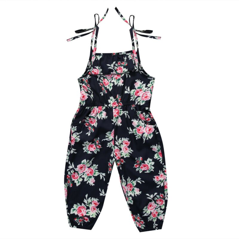 Del capretto Del Bambino Della Ragazza Ruffle Senza Maniche Fiore Della Tuta Del Pagliaccetto Pantaloni Lunghi Vestiti Vestito Della Ragazza