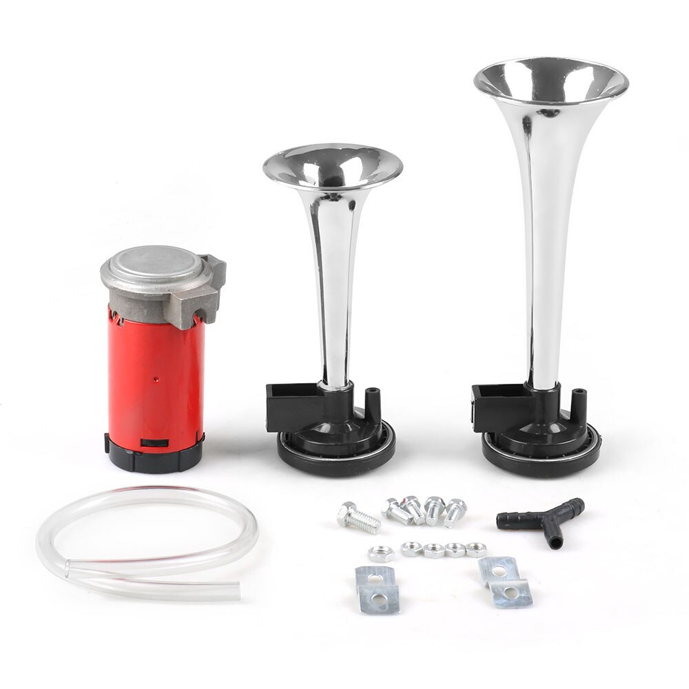 Uniwersalny 115dB głośny samochód trąbka pneumatyczna 12V 450 herc podwójna trąbka sprężarka Bocina dla ciężarówek samochody samochody ultra głośnie