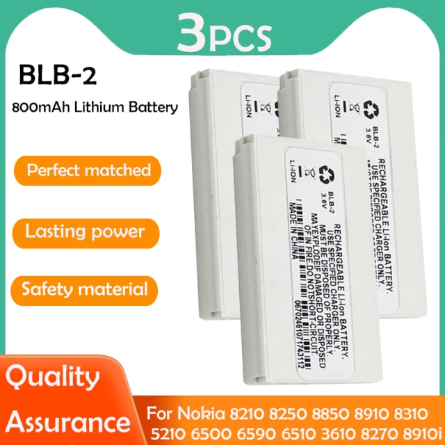 2-20PCS 800mAh BLB-2 BLB2 BLB 2 Li-ion Phone Battery For Nokia 5210 6500 6590i 6510 3610 8210 8250 8910 8910i Replacement Cell: 3PCS