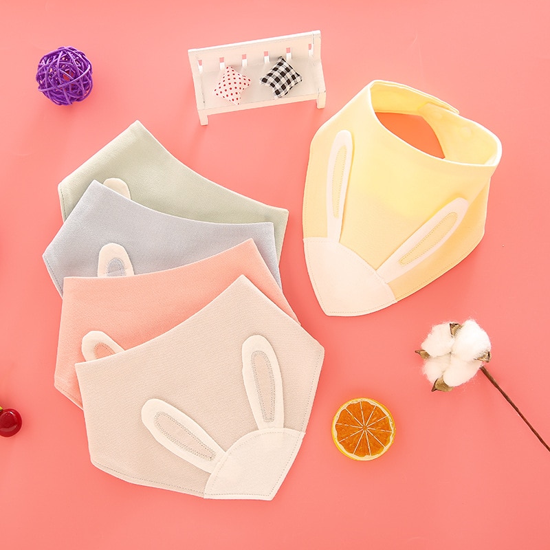 Delantal de alimentación de bebé de algodón, Baberos adorables para bebé, niñas, niños, orejas de conejo, babero, babero, ropa para bebés