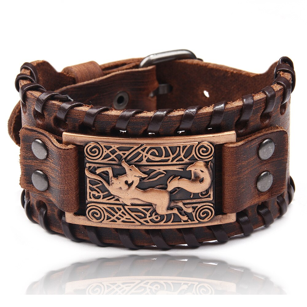 Charme pulseira de couro larga homens punk trançado corda liga manguito pulseira masculina viking pulseira dos homens jóias