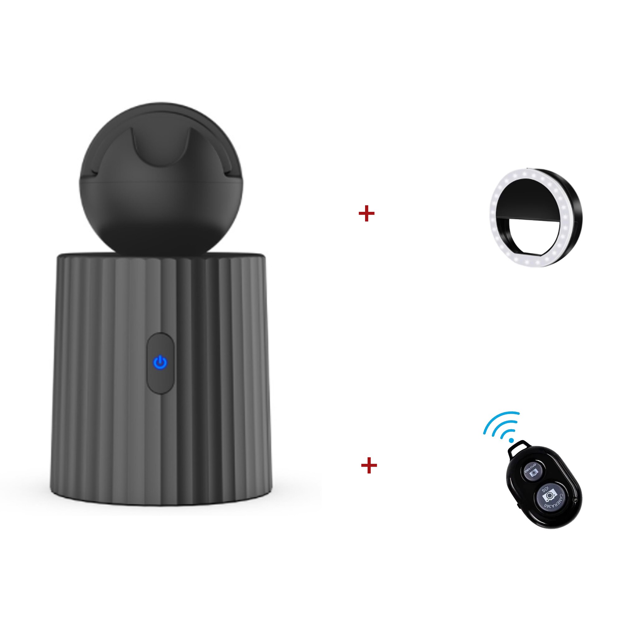 Rechargeable Smart Portable Selfie Stick ,360°Rotation Auto Face Object Tracking Camera Tripod Holder Smart Shooting Phone Mount: Black 3 pcs