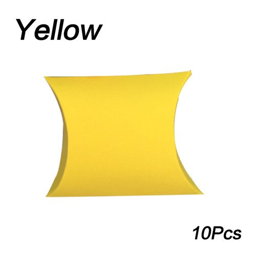10 unids/lote caja con forma de almohada caja de dulces para regalar caja para recuerdo de de boda cartón de decoración/PVC/marrón Kraft: Amarillo