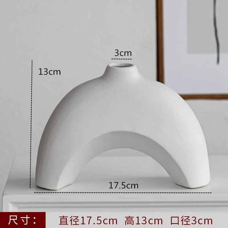Nordic decoração casa vaso de flores preto e branco arte cerâmica minimalismo flores secas arranjo acessórios b & b ornamento: Branco