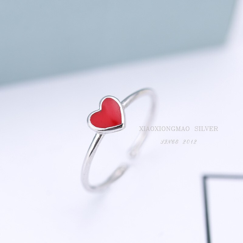 Bohemian Ethnic 925 Sterling Silver Red Love Heart Rings for Women Bridal Wedding Vintage Finger Rings Christmas