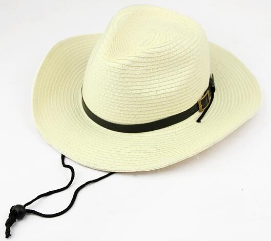 Summer Foldable Straw Hat Sun Protection Western Cowboy Hat Child Against Uv Rays Beach Sunhat Wide Brim Cowgirl Hats: Milky white