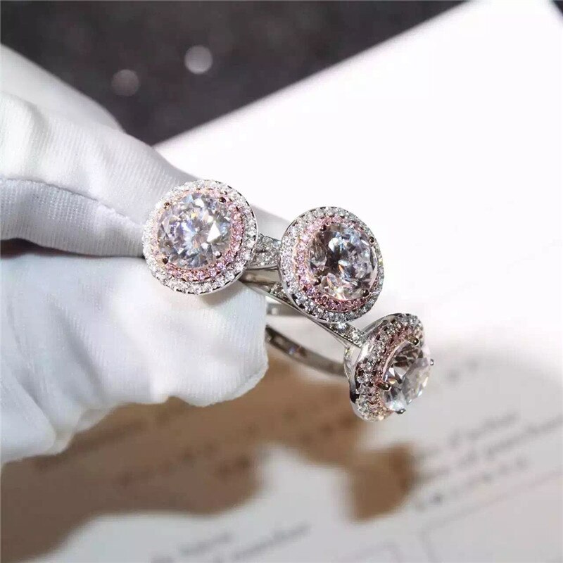 CC obrączki dla kobiet 925 kolor srebrny cyrkonia różowy Diamant pierścionek zaręczynowy dla nowożeńców romantyczny Anel Drop Shipping CC593