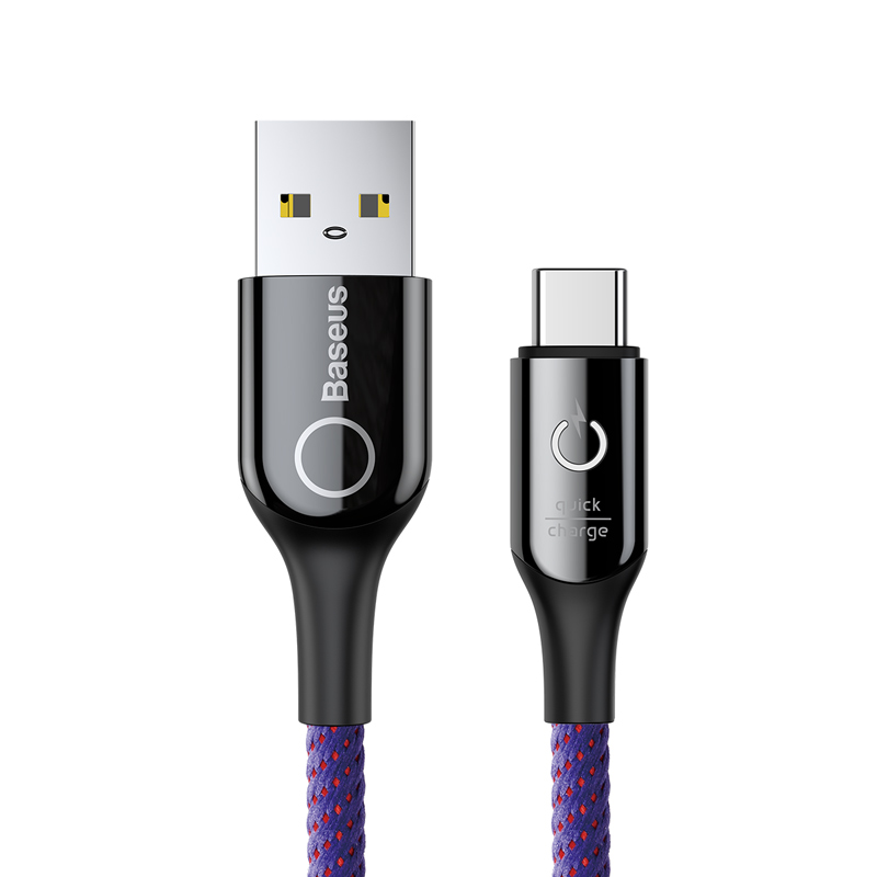 Baseus usb-kabel type c 3a snellaadkabel smart breath-verlichting voor samsung type-c-datakabel: Paars 1m