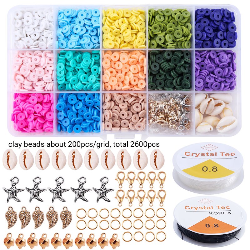 15Slots 6mm Flache Polymer Clay Perlen DIY Schmuck Kennzeichnung Perlen Set Mit Anhänger Charms Für DIY Schmuck Machen armbänder Halskette: 15slots-2