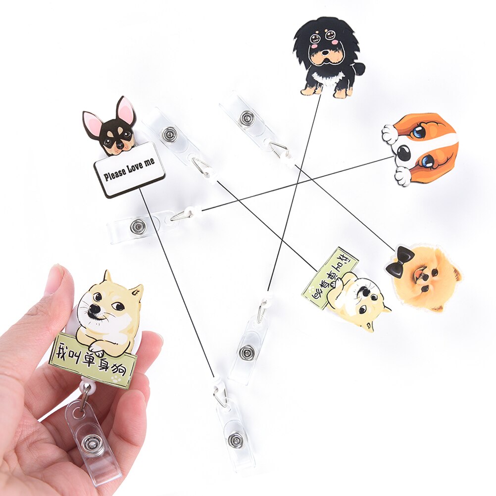 1Pcs Cute Mini Cartoon Dog Retractable Badge Reel Nurse Exihibiton ID Name Card Badge Holder