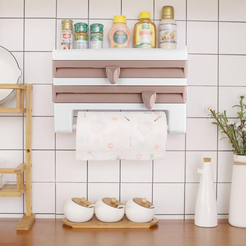Soporte para pared de papel de cocina, organizador de cocina, dispensador de conservante, estante de almacenamiento para botellas de salsa de cocina, rollo de pared para almacenamiento de papel