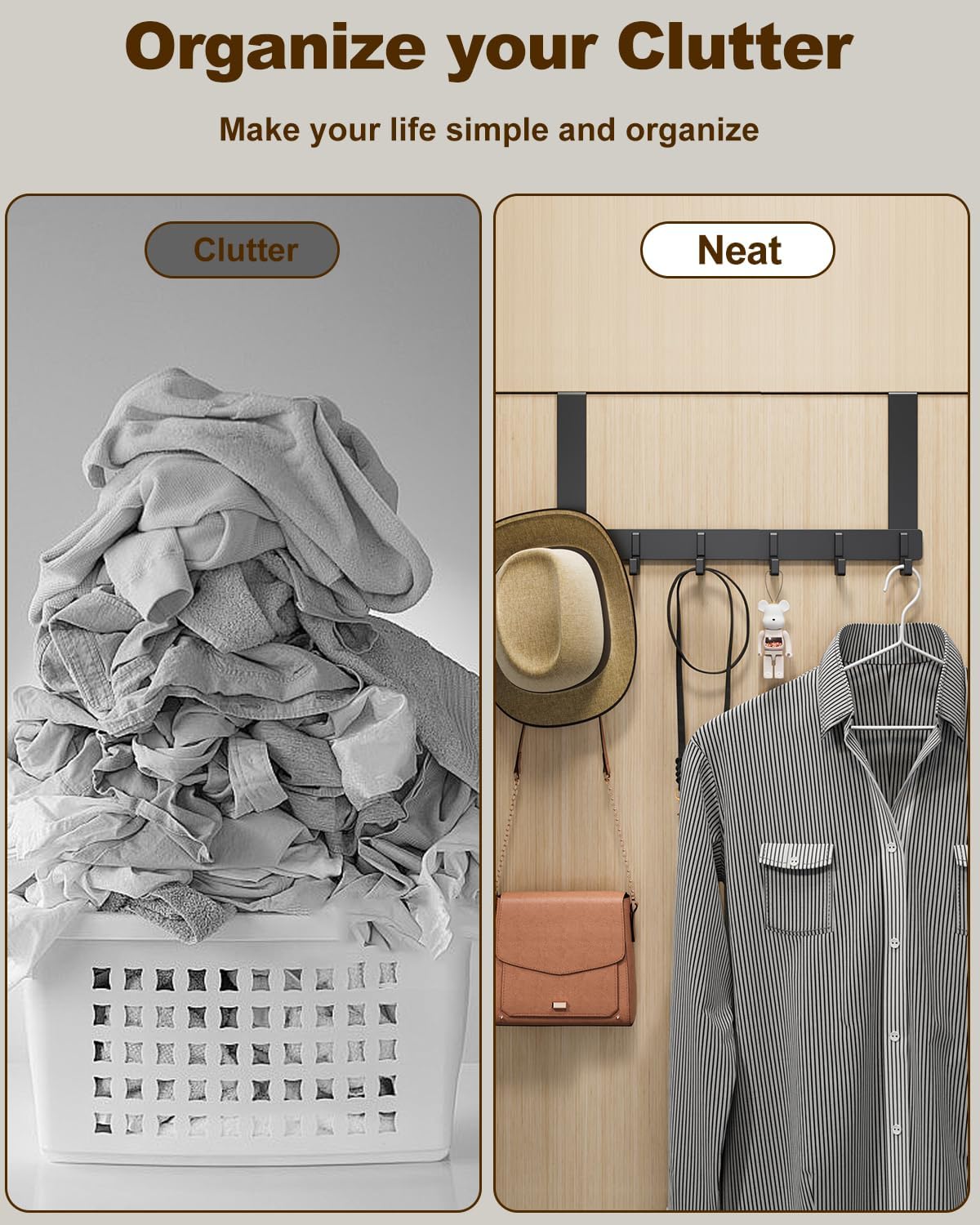 Över dörrkrokar, robust dörrhängare, kraftig att installera för badrum, sovrum, kök, hängande handdukar, rockar.