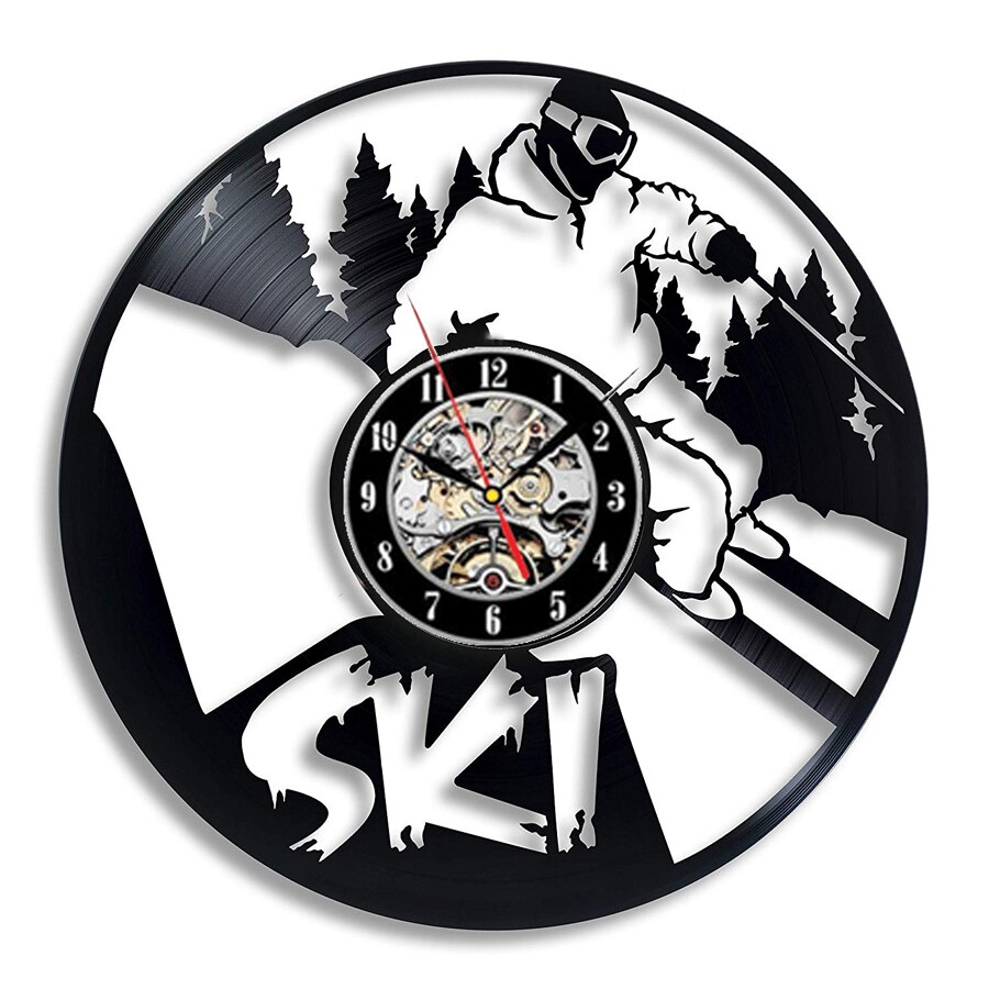 Sking-Reloj de pared con disco de vinilo, moderno, decoración 3D, Vintage, de vinilo, colgante para snowboard, decoración del hogar para Club de esquí