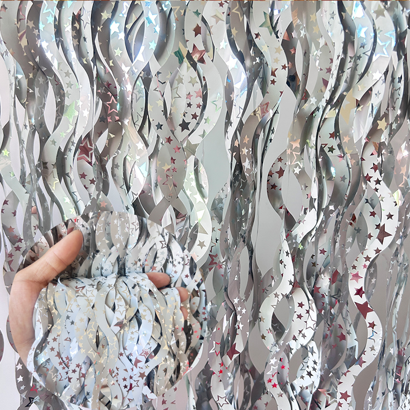 Cortinas con flecos de lámina de oropel brillante, telón de fondo con flecos de lámina de Metal azul y morado, cortinas de pared para Baby Shower, telón de fondo de de sirena: M / Castaño
