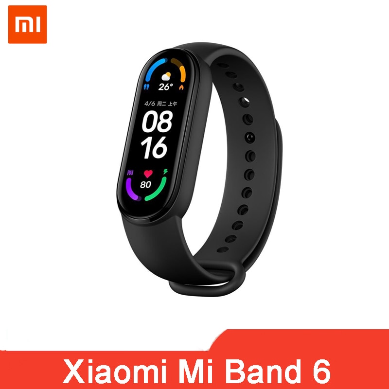 Original Xiaomi Mi banda 6 de oxígeno en la sangre de 1,56 ”AMOLED rastreador de ejercicios Monitor del ritmo cardíaco de la 5 Color inteligente pulsera Miband gota de 6