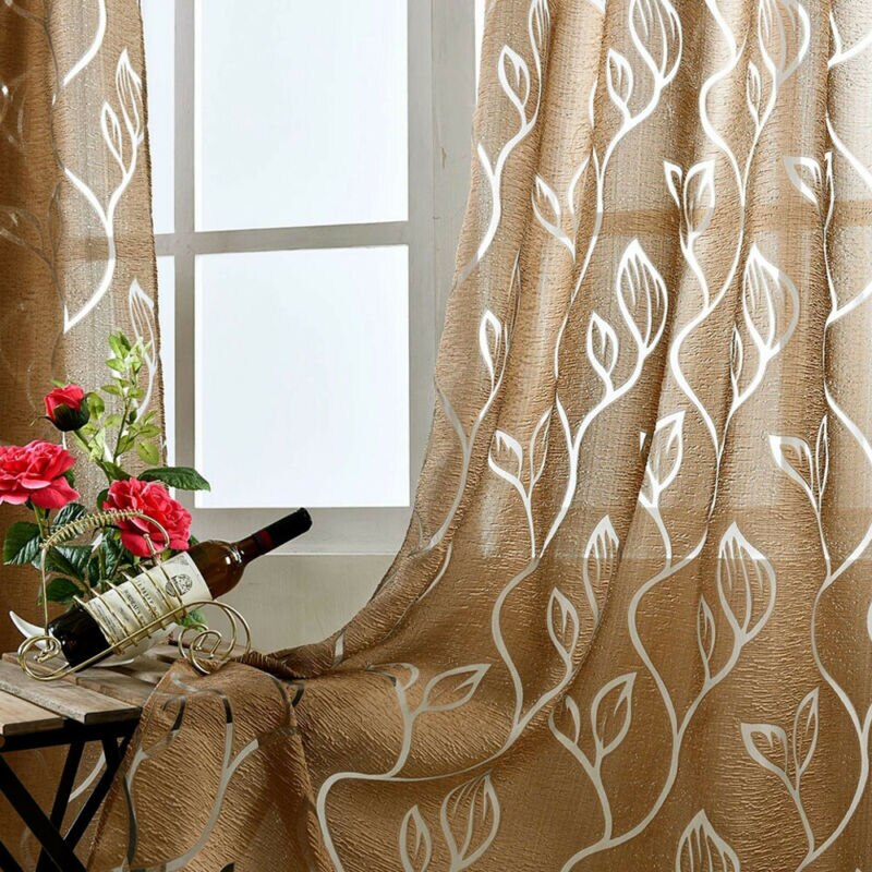 Blade mønster ren gardiner vindue gardin broderet ren til køkken stue print voile panel drapering gardin eksotisk